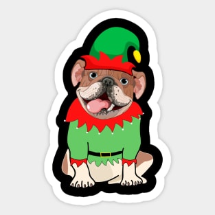 Bulldog In Elf Costume Christmas Sticker